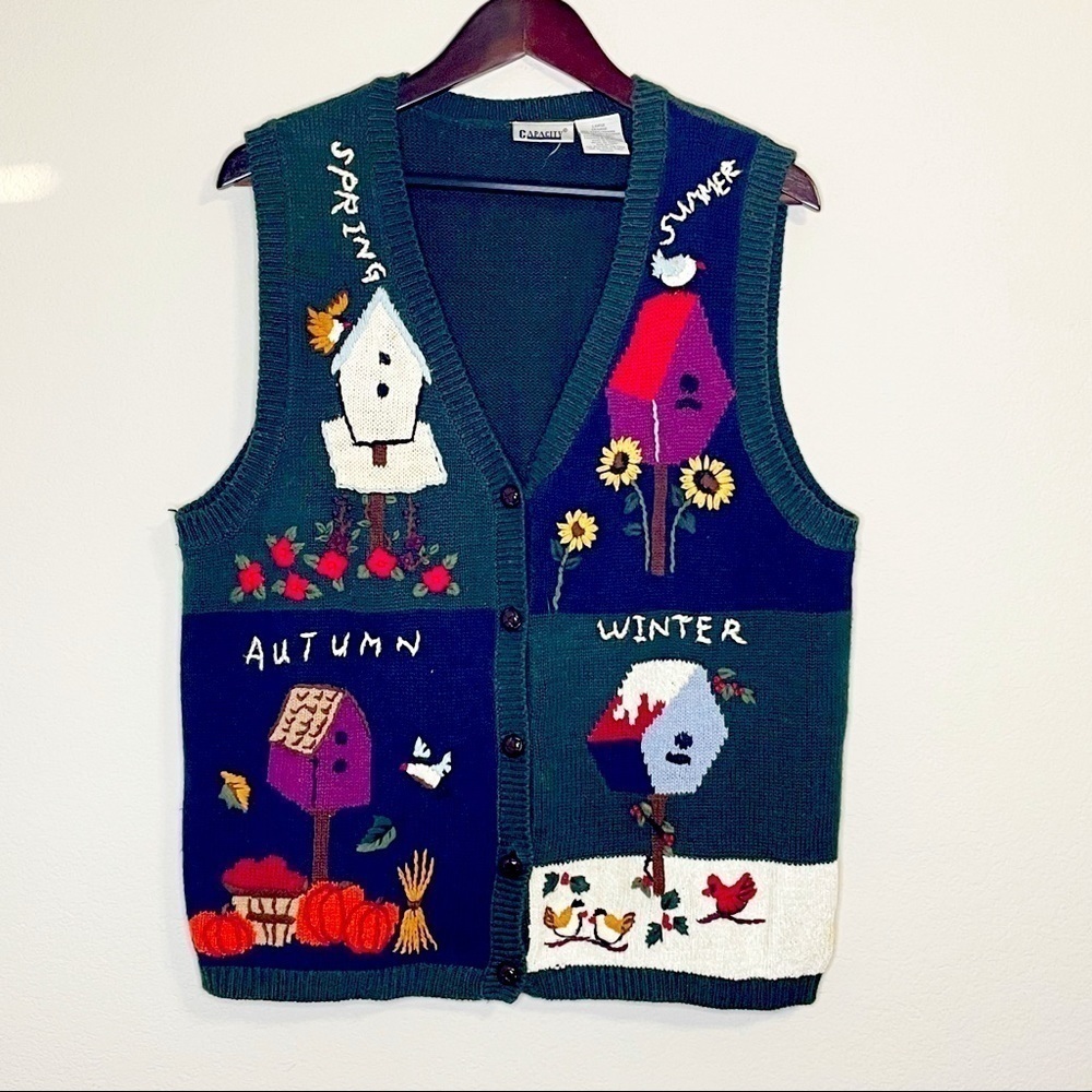 Capacity Knit Season Vintage Teacher Grandma Vest Sleeveless Cardigan Size Large